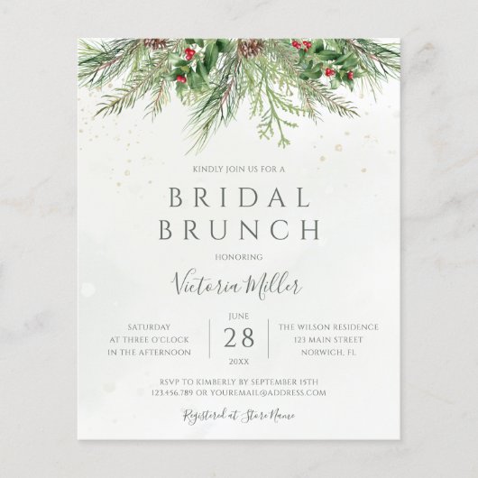 Papier Budget Rustique hiver verdure Invitation de Brunch (Devant)