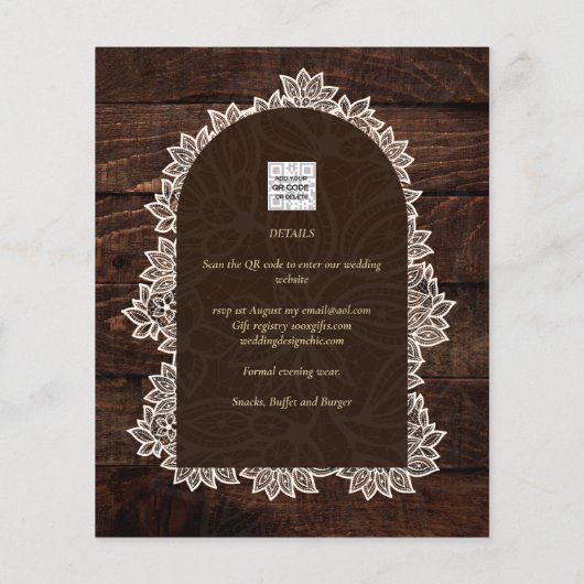 Papier Budget Rustique Lace MasonJar Gypsophila Mariage I (Dos)