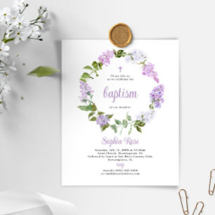 Papier Budget Rustique Lilac Fleurs Baptême Invitation