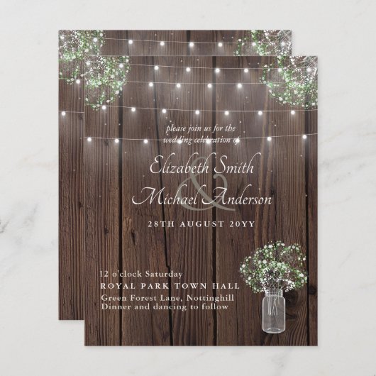 Papier Budget Rustique Lumières Mason Jars Gypsophila Mar (Devant / Derrière)