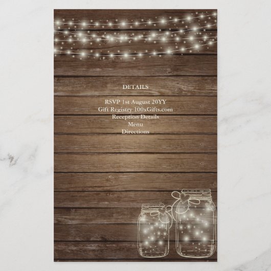 Papier Budget Rustique Lumières Mason Jars Mariage en boi (Dos)
