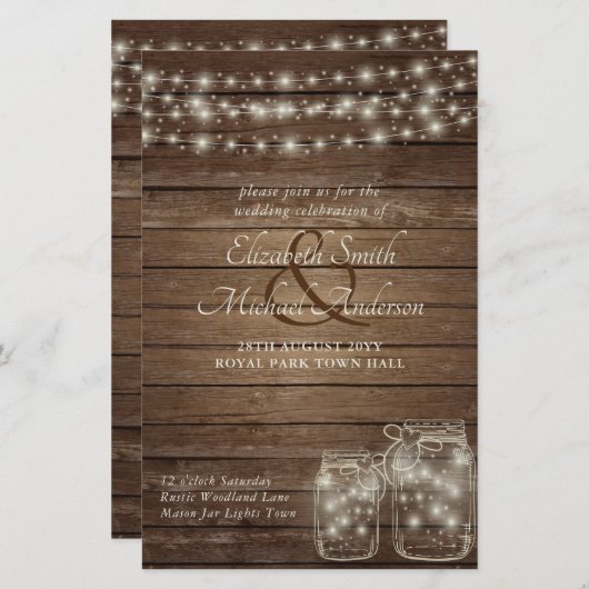 Papier Budget Rustique Lumières Mason Jars Mariage en boi (Devant / Derrière)