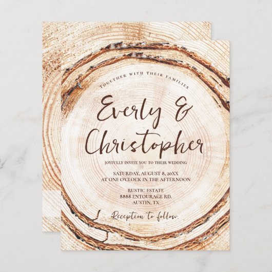 Papier Budget Rustique Mariage coupe bois tranche personn (Devant / Derrière)