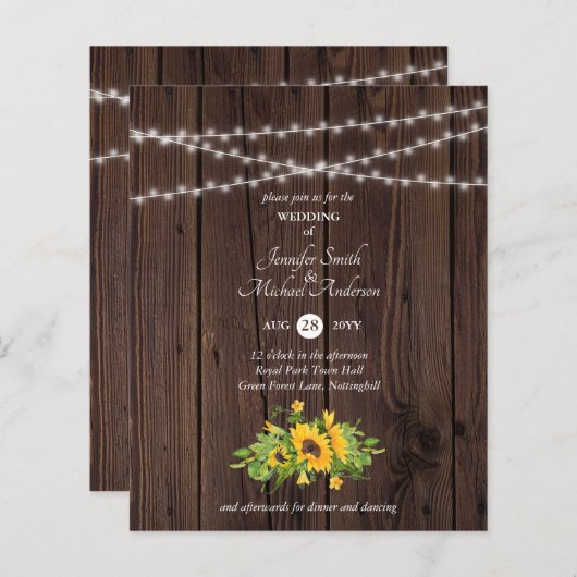 Papier Budget Rustique Mariage floral de tournesol en boi (Devant / Derrière)