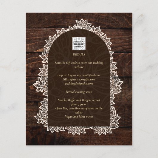 Papier Budget Rustique Mariage Jar Mason Lace Gypsophila (Dos)