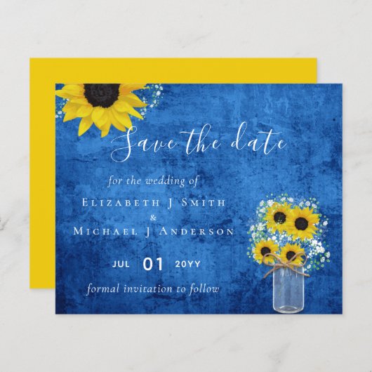 Papier BUDGET Rustique Mariage tournesol Dates de sauvega (Devant / Derrière)