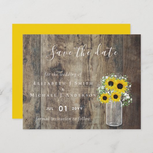 Papier BUDGET Rustique Mariage tournesol Dates de sauvega (Devant / Derrière)