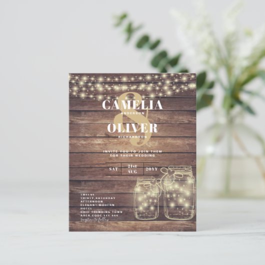 Papier BUDGET Rustique Mason Jar Lumières MARIAGE en bois (Debout devant)