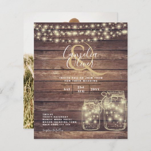 Papier BUDGET Rustique Mason Jar Lumières MARIAGE en bois (Devant / Derrière)