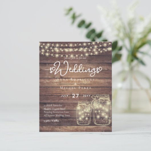 Papier BUDGET Rustique Mason Jar Lumières MARIAGE en bois (Debout devant)