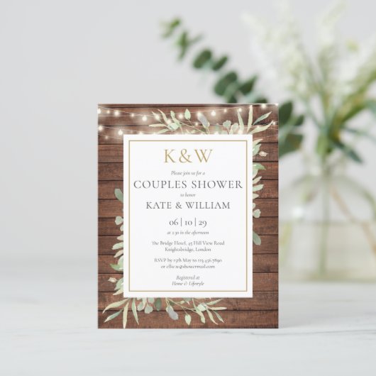 Papier Budget Rustique Monogramme Couples Invitation de d (Debout devant)
