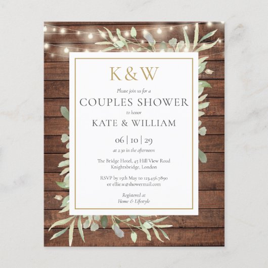 Papier Budget Rustique Monogramme Couples Invitation de d (Devant)