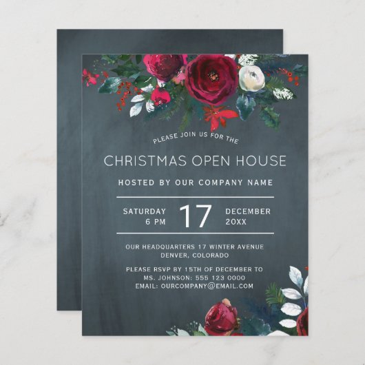 Papier Budget rustique Noël Open House Invitation (Devant / Derrière)