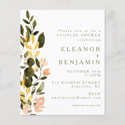 Papier Budget Rustique Pêche Floral Fête des mariées Invi (Devant)