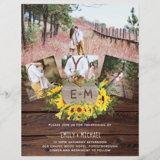 Papier Budget Rustique Photo Tournesols Invitations de ma (Devant)
