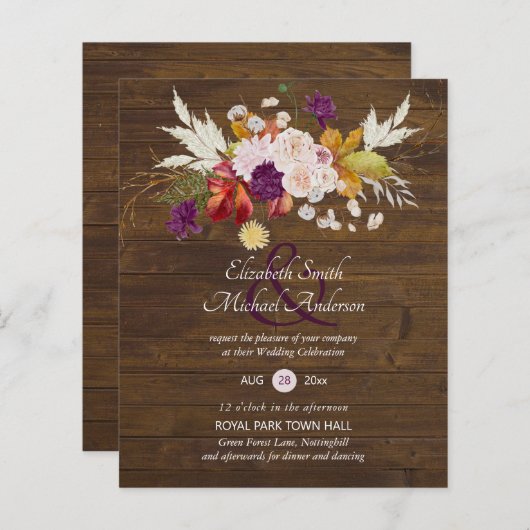 Papier Budget Rustique Plum Blooms Ginger Wedding Invite (Devant / Derrière)