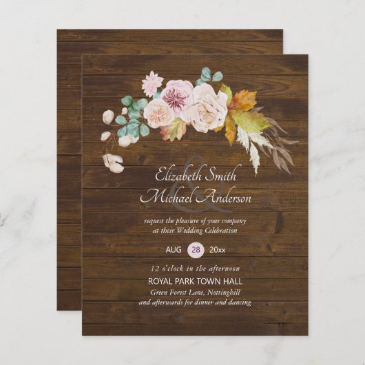 Papier Budget Rustique Plum Blooms Ginger Wedding Invite (Devant / Derrière)