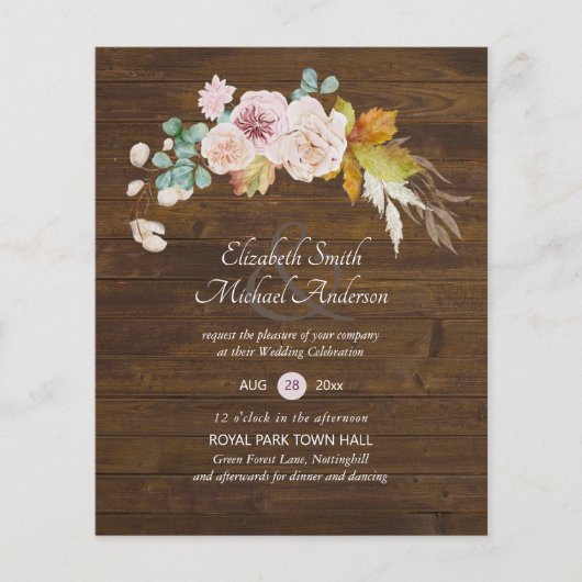 Papier Budget Rustique Plum Blooms Ginger Wedding Invite (Devant)