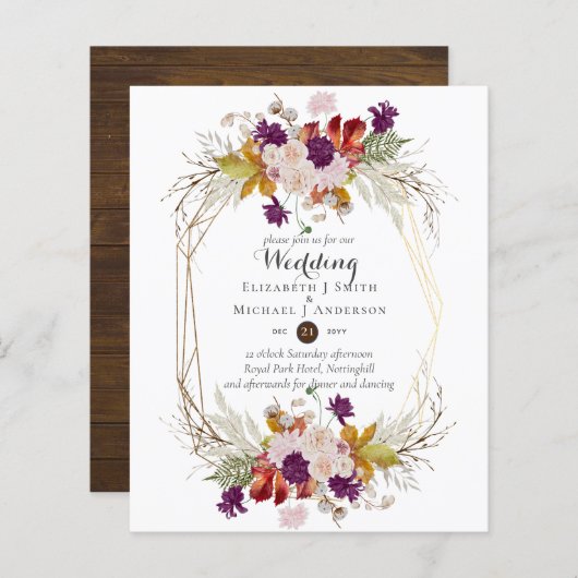 Papier Budget Rustique Plum Floral Mariages Automne Invit (Devant / Derrière)