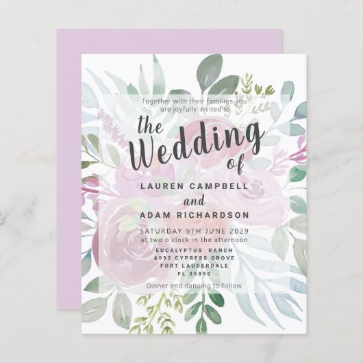 Papier Budget Rustique Rose Dusty Pink Faire-part de mari (Devant / Derrière)