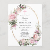 Papier Budget Rustique Rose Rose Floral Baptême Invitatio (Devant)