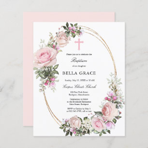 Papier Budget Rustique Rose Rose Floral Baptême Invitatio