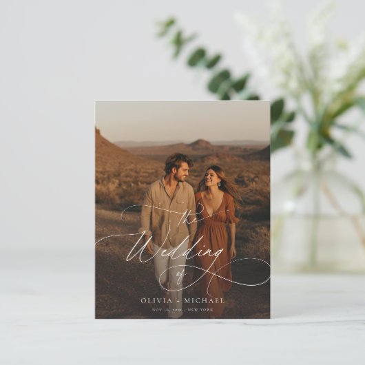 Papier Budget Rustique Script Boho Photo Wedding Invite (Debout devant)