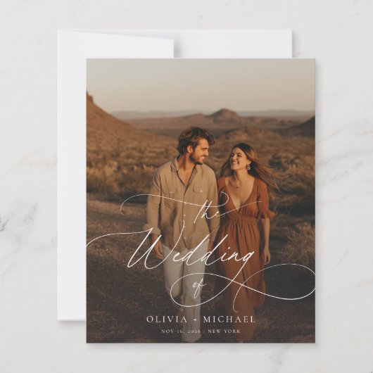 Papier Budget Rustique Script Boho Photo Wedding Invite (Devant)