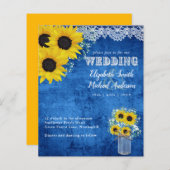 Papier BUDGET Rustique Sunflower Bleu Jaune Mariage Invit (Devant / Derrière)