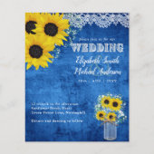 Papier BUDGET Rustique Sunflower Bleu Jaune Mariage Invit (Devant)