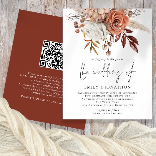 Papier Budget Rustique Terracotta Florals QR Code Mariage