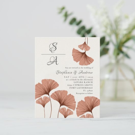 Papier Budget Rustique Terracotta Ginkgo Mariage de feuil (Debout devant)