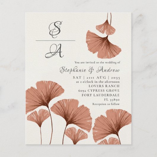 Papier Budget Rustique Terracotta Ginkgo Mariage de feuil (Devant)