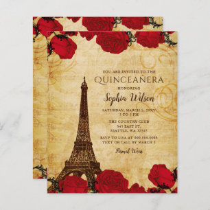 Papier Budget Rustique Tour Eiffel Quinceañera Invitation