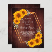 Papier Budget rustique tournesol baby shower invitation (Devant / Derrière)