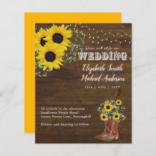 Papier BUDGET Rustique Tournesol Cowboy Boot Wedding Invi