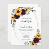 Papier Budget Rustique tournesol et mariage Rose Invitati (Devant / Derrière)