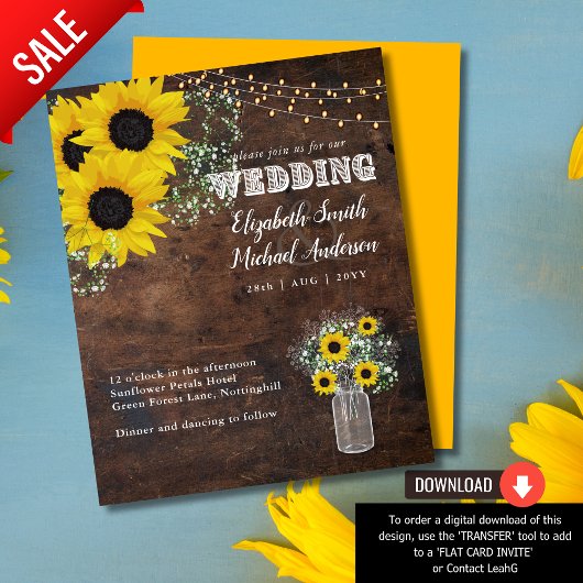 Papier BUDGET Rustique Tournesol Gypsohila Mariage Invita