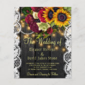 Papier Budget rustique tournesol roses faire-part de mari (Devant)