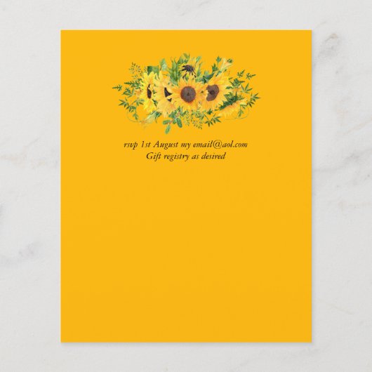 Papier BUDGET Rustique Tournesol Thème Mariage Invitation (Dos)