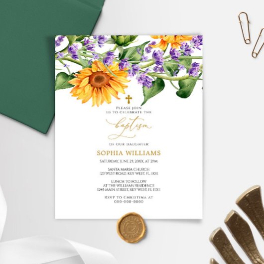 Papier Budget Rustique Tournesols Baptême Invitation
