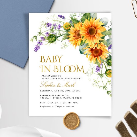 Papier Budget Rustique Tournesols Bébé En Fleur Invitatio