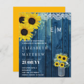 Papier BUDGET Rustique Tournesols Bleu Mariage Inviter (Devant / Derrière)