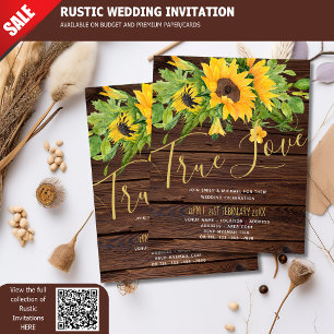 Papier Budget Rustique Tournesols Bois Invitations de mar