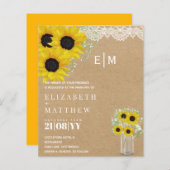Papier BUDGET Rustique Tournesols Gypsophila Mariage Invi (Devant / Derrière)