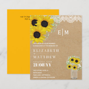 Papier BUDGET Rustique Tournesols Gypsophila Mariage Invi