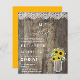 Papier BUDGET Rustique Tournesols Gypsophila Mariage Invi
