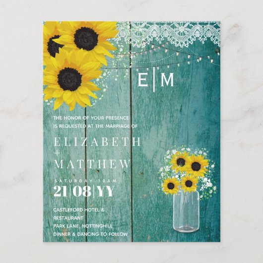 Papier BUDGET Rustique Tournesols Gypsophila Mariage Invi (Devant)