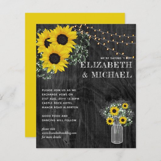Papier BUDGET Rustique Tournesols Lumières Mariage Invita (Devant / Derrière)