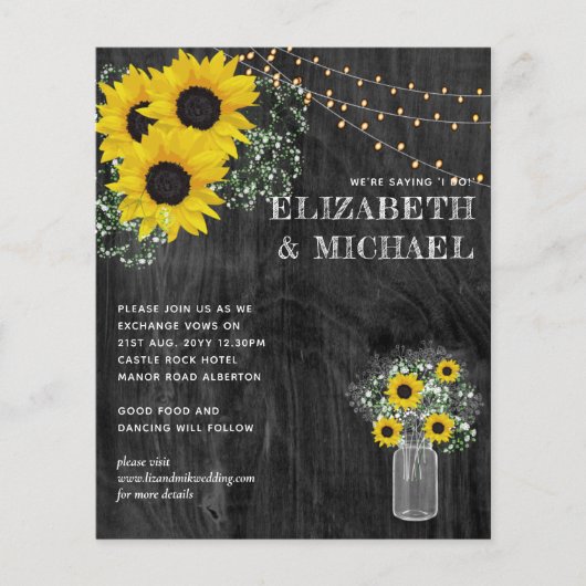 Papier BUDGET Rustique Tournesols Lumières Mariage Invita (Devant)